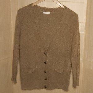Staccato Brown Teddy Bear Grandpa Cardigan Elbow Patch Sweater Medium